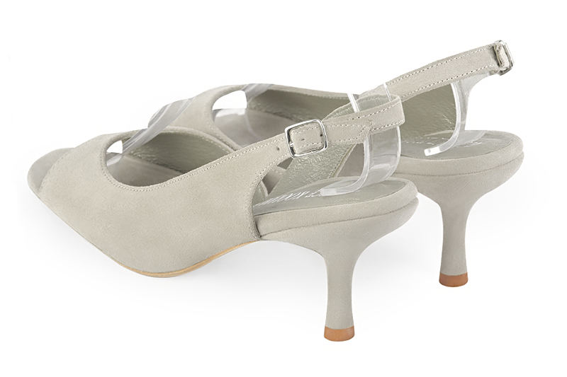 Off white women's slingback sandals. Square toe. High slim heel. Rear view - Florence KOOIJMAN